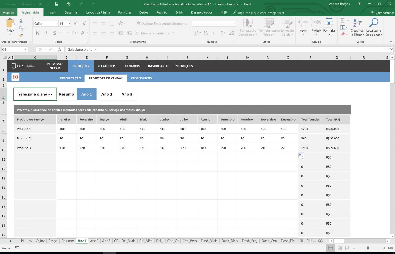 Planilha de Estudo de Viabilidade Econômica em Excel