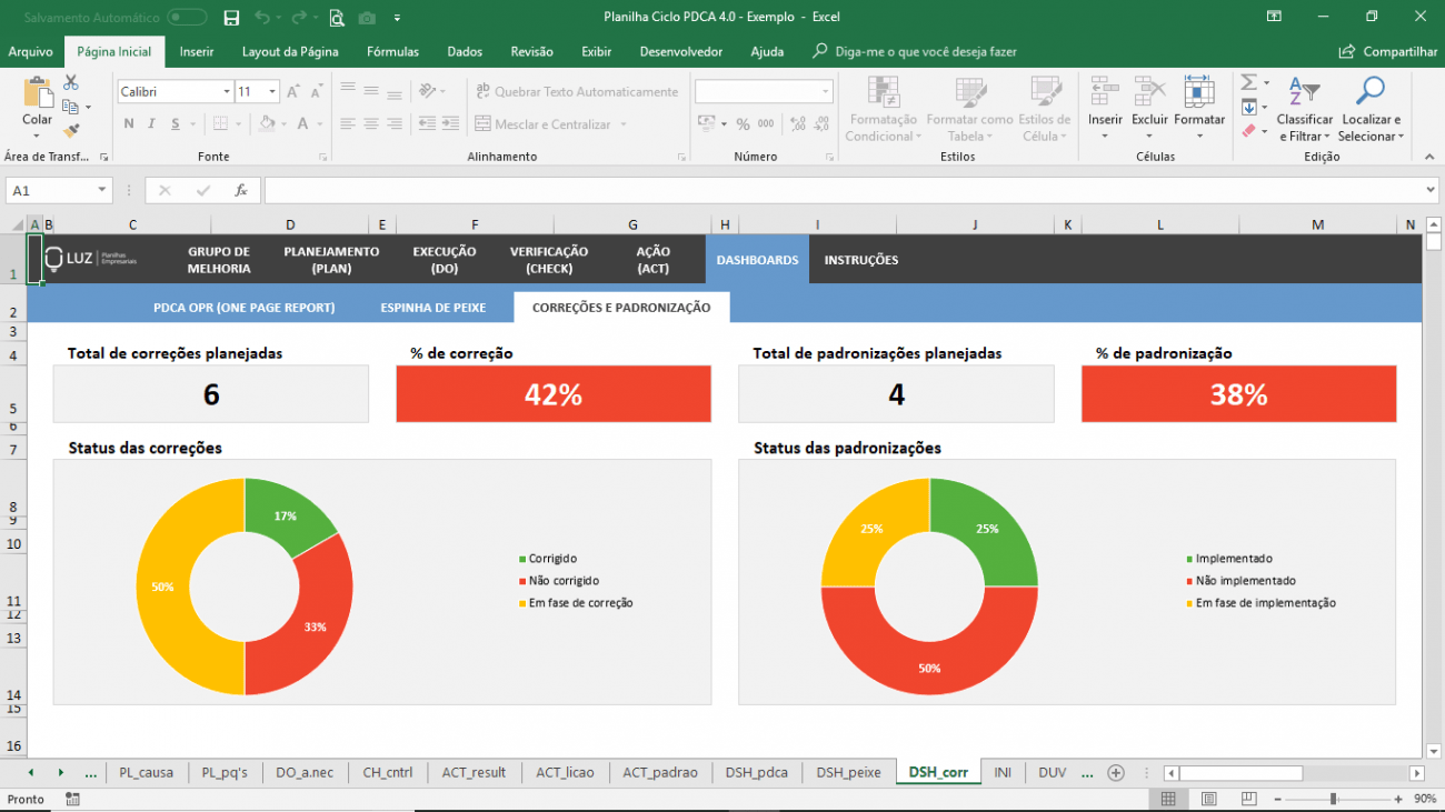 Planilha Ciclo PDCA - Gestão da qualidade em Excel