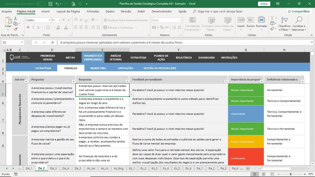 Planilha Integrada de Gestão Estratégica em Excel