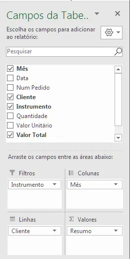 campos - exemplo tabela dinâmica para relatório de vendas - excel avançado