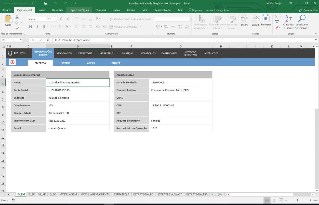 Planilha Plano de Negócios modelo pronto em Excel