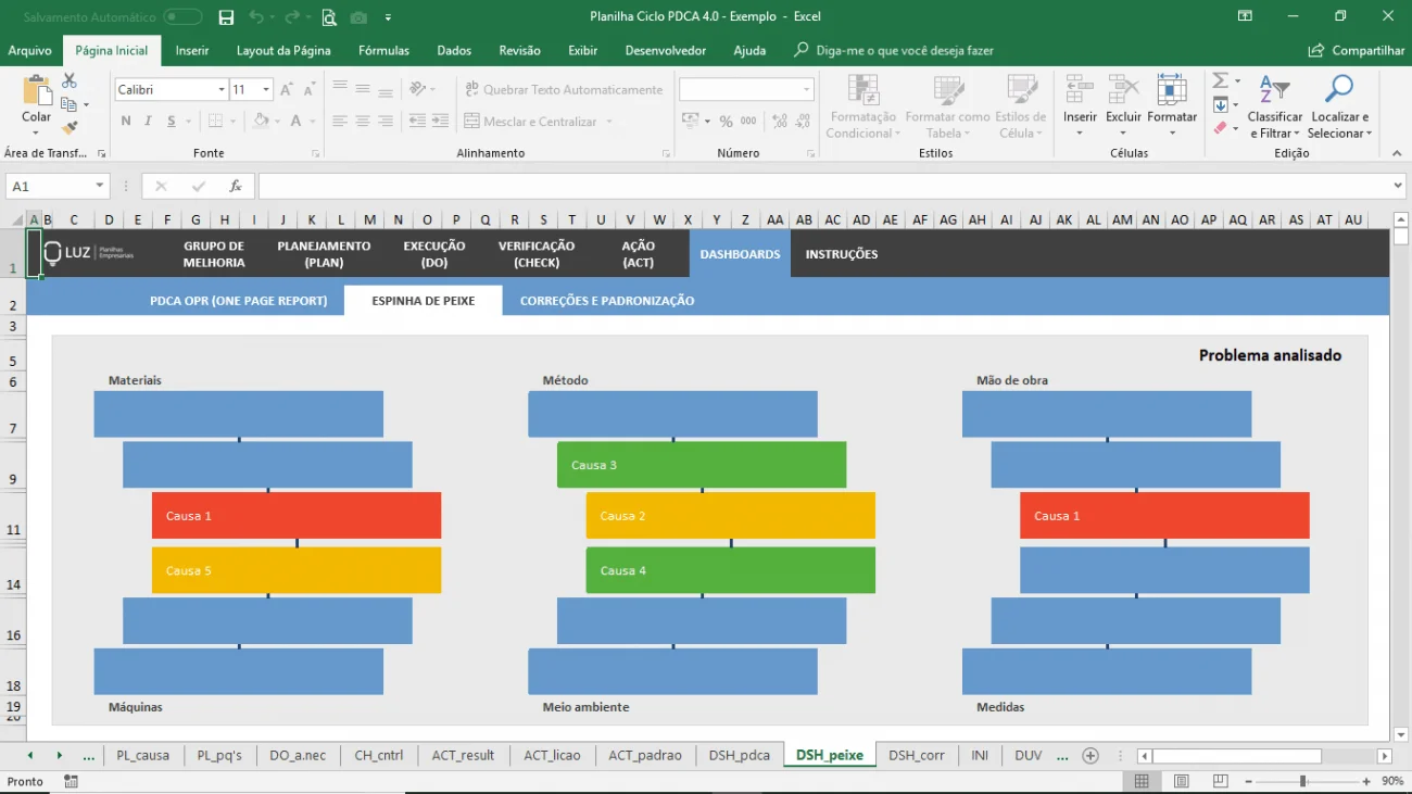 Planilha Ciclo PDCA - Gestão da qualidade em Excel