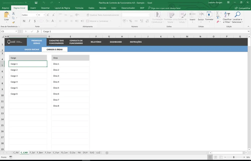 Planilha de Controle e Cadastro de Funcionários em Excel