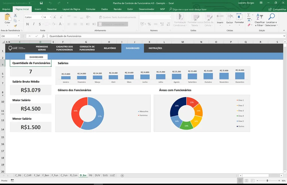 Planilha de Controle e Cadastro de Funcionários em Excel