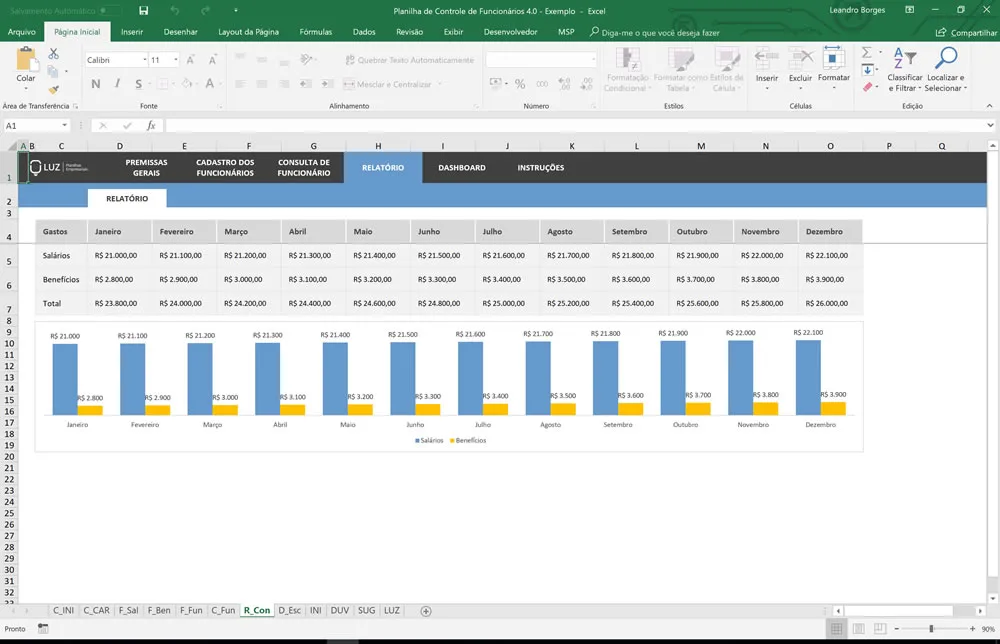 Planilha de Controle e Cadastro de Funcionários em Excel
