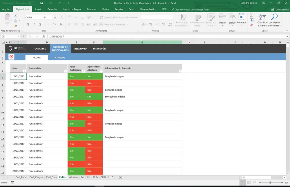 Planilha de Controle e Gestão de Absenteísmo em Excel