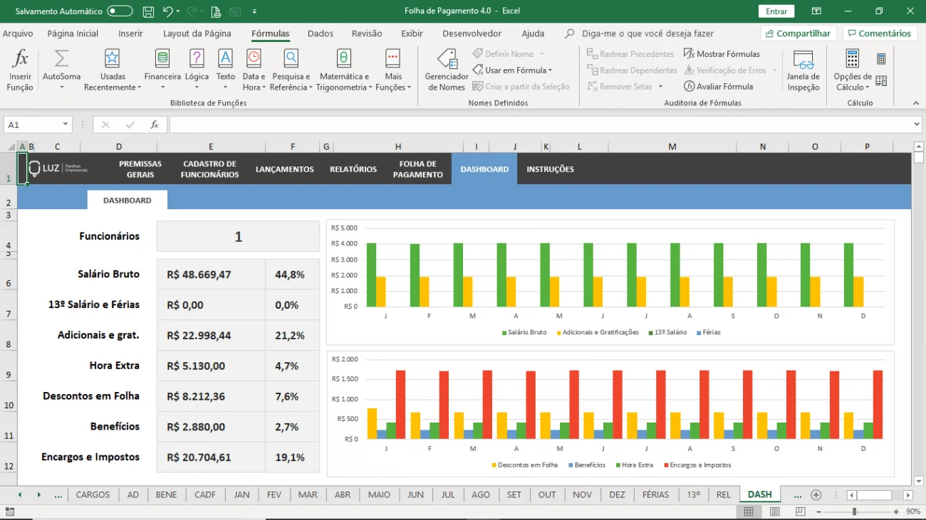 Planilha Folha de Pagamento em Excel - Gestão de Recuros Humanos