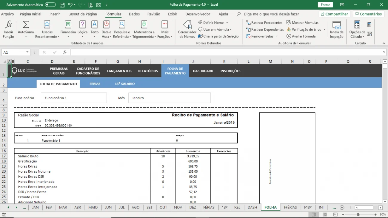 Planilha Folha de Pagamento em Excel - Gestão de Recuros Humanos