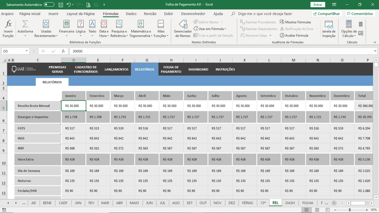 Planilha Folha de Pagamento em Excel - Gestão de Recuros Humanos