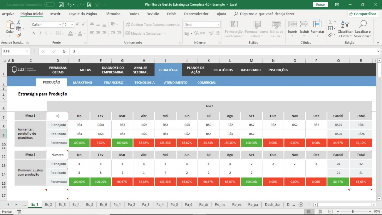 Planilha Integrada de Gestão Estratégica em Excel