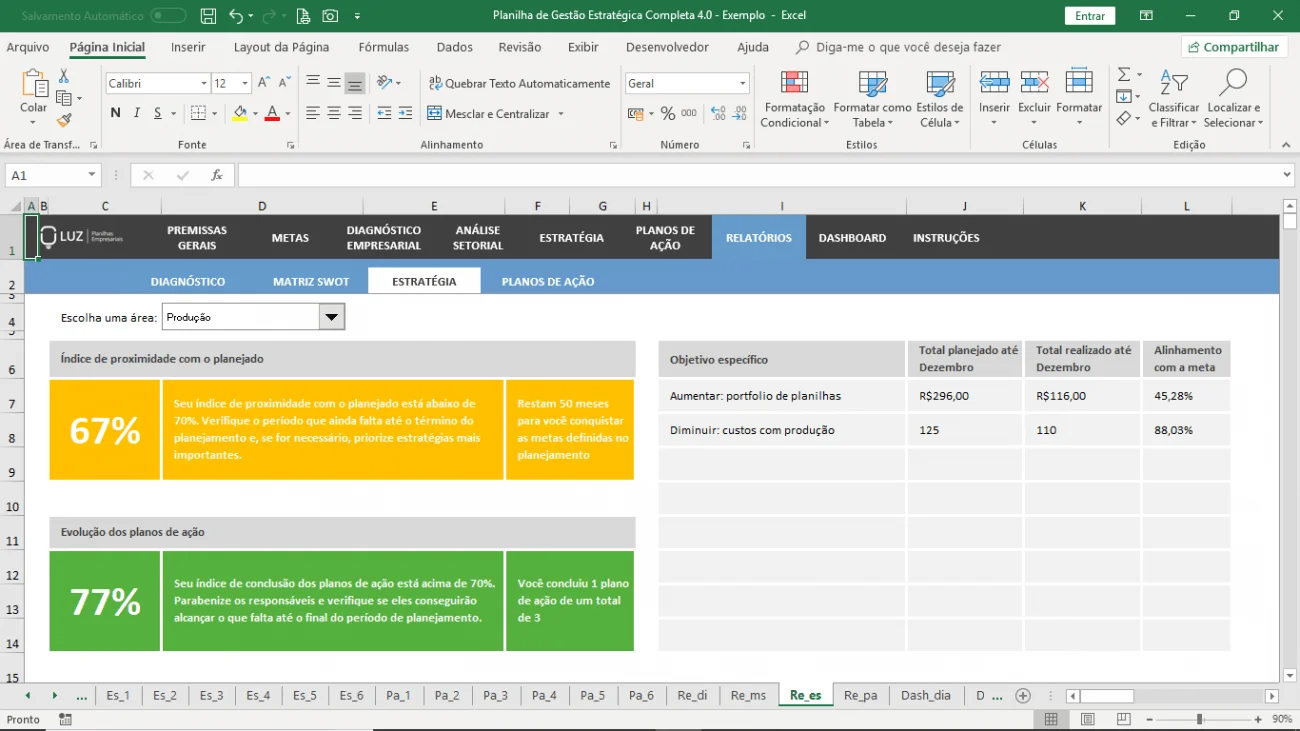 Planilha Integrada de Gestão Estratégica em Excel