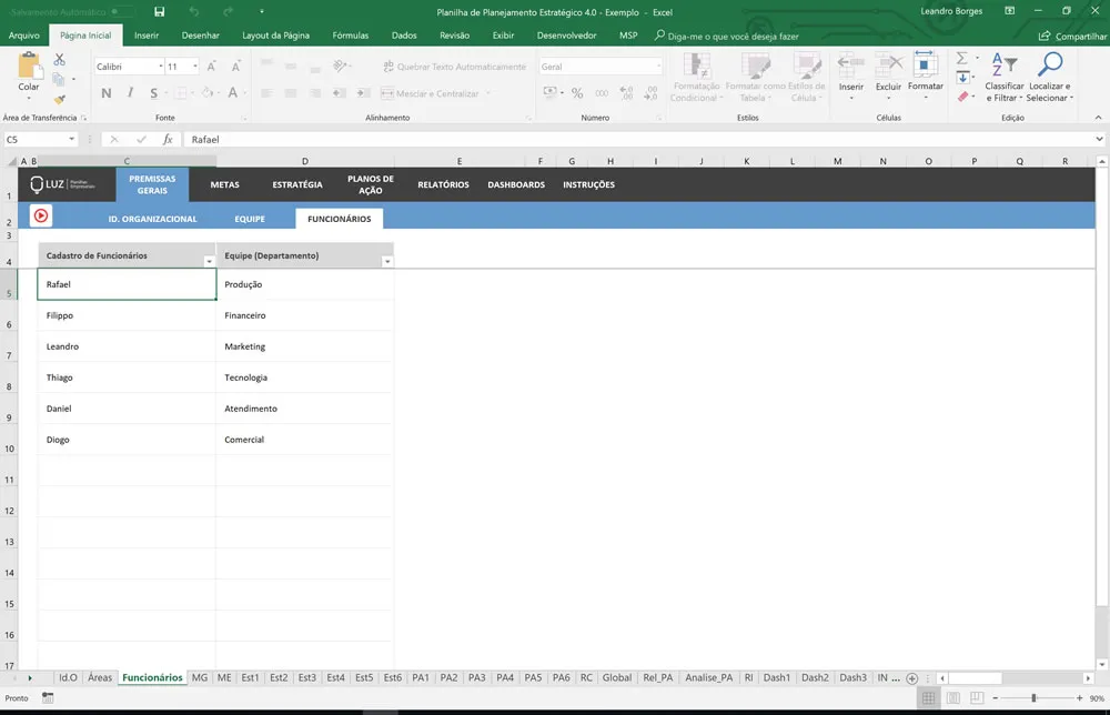 Planilha de Planejamento Estratégico pronto em Excel