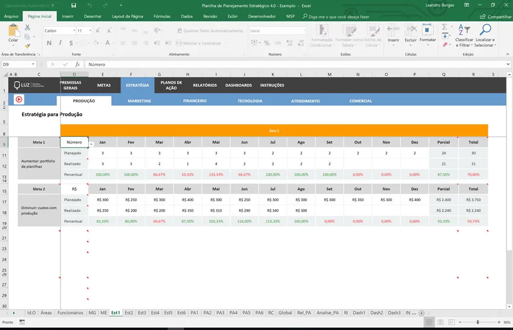 Planilha de Planejamento Estratégico pronto em Excel
