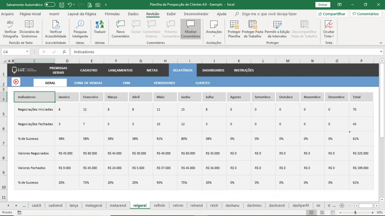 planilha prospecçao de clientes relatório