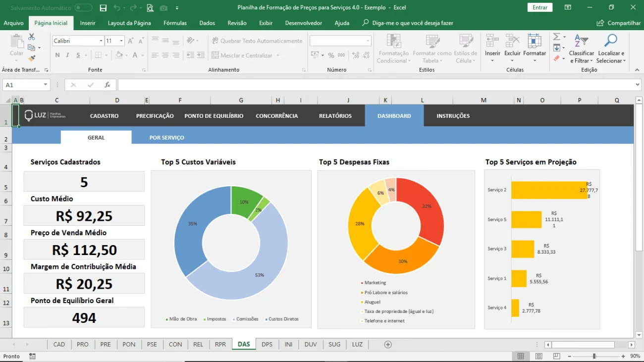 Planilha de Formação de Preço de Serviços em Excel