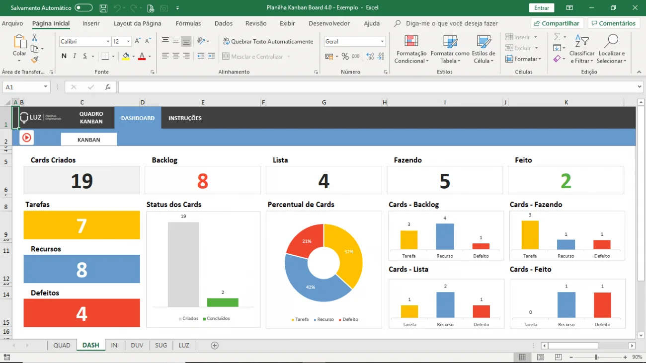 planilha kanban board excel dashboard