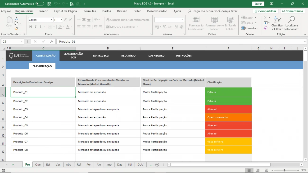 planilha matriz bcg excel cadastro