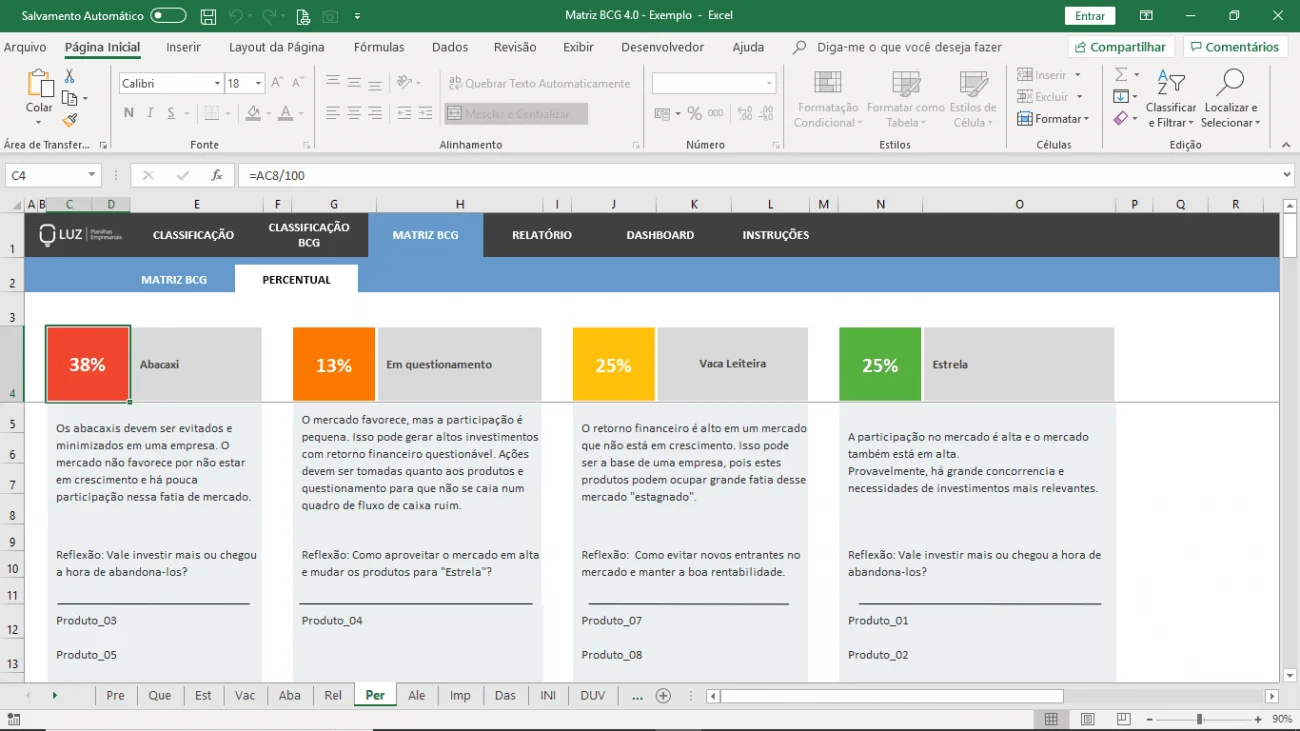 planilha matriz bcg excel percentual
