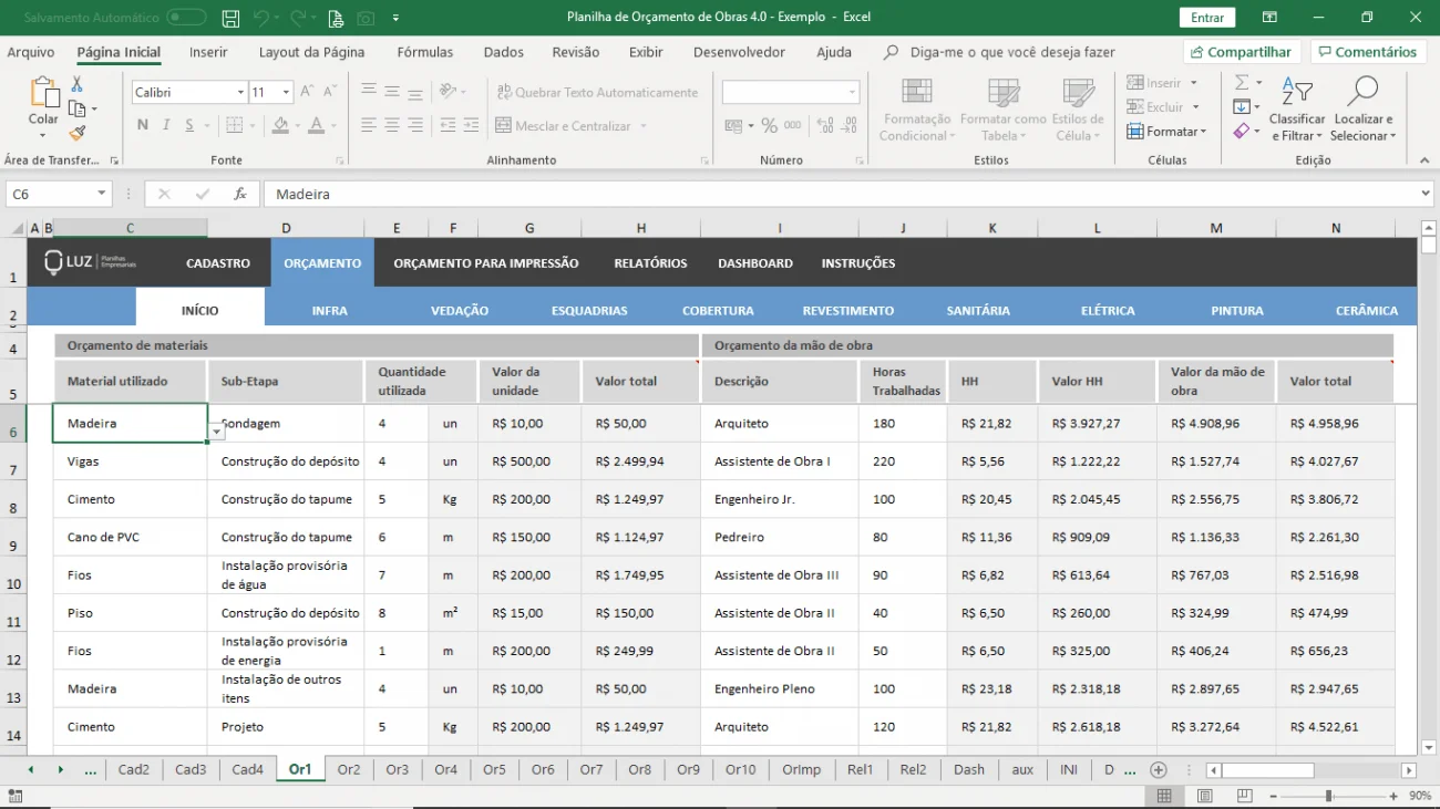 planilha de orçamento de obras excel detalhamento