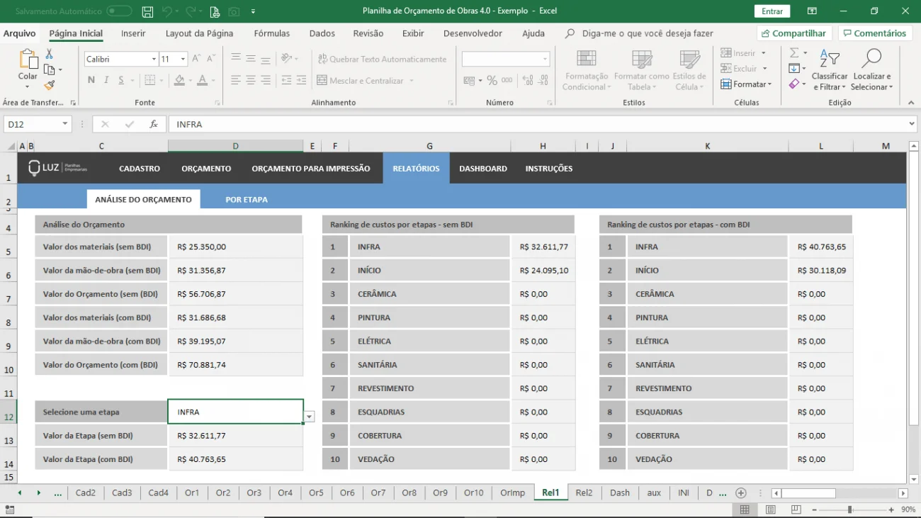 planilha de orçamento de obras excel orçamento
