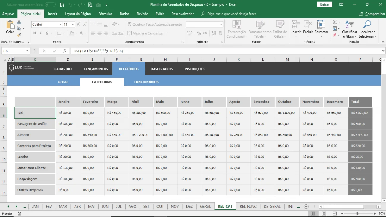 planilha de reembolso de despesas excel categorias