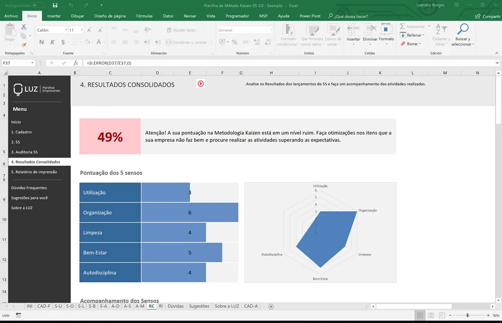 planilha método kaizen 5s excel